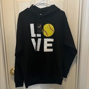 Black Hoodie with Love Softball Design Very Oversized!